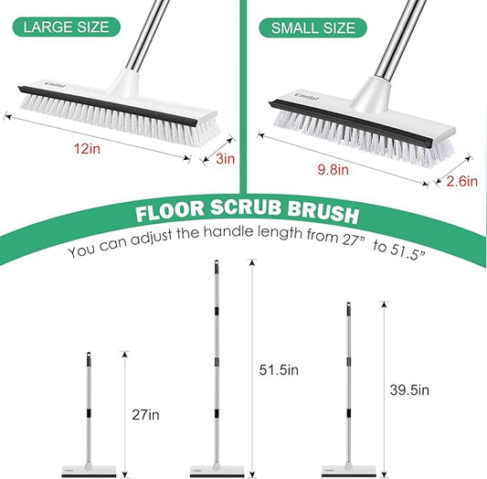 SetSail Upgraded Large 12 in Wide Floor Scrub Brush with 51-Inch Long Adjustable Handle 2 in 1 Scrape Brush Stiff Bristle Floor Scrubber for Cleaning Shower Bathroom Garage Kitchen Wall Deck Tub Tile