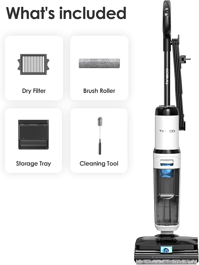 Tineco Floor ONE S6 Stretch Steam Corded Wet Dry Vacuum Steam Mop All-in-One, BoostSteam, 320℉ High-Temp Steam Cleaning, 180° Lay-Flat, Anti-Tangle Design, One-Touch Self-Cleaning