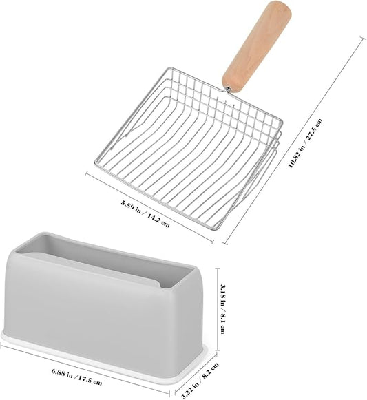 GANAZONO Metal Cat Litter Scoop Set with Holder Small Holes Sifter for Efficient Litter Cleaning Compact 6.9X5.5 Inch Durable Cat Scooper for Indoor Use
