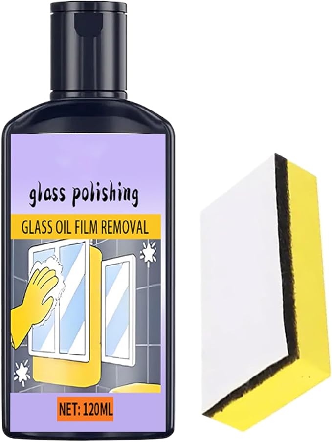 Streak Free Glass Cleaner, Oil Film Remover, Window Polish with 120ml Sponge, Shower Tile Solution for Bathroom Surfaces, Household Cleaning Supplies, Bathroom Mirror Washing for Toilets