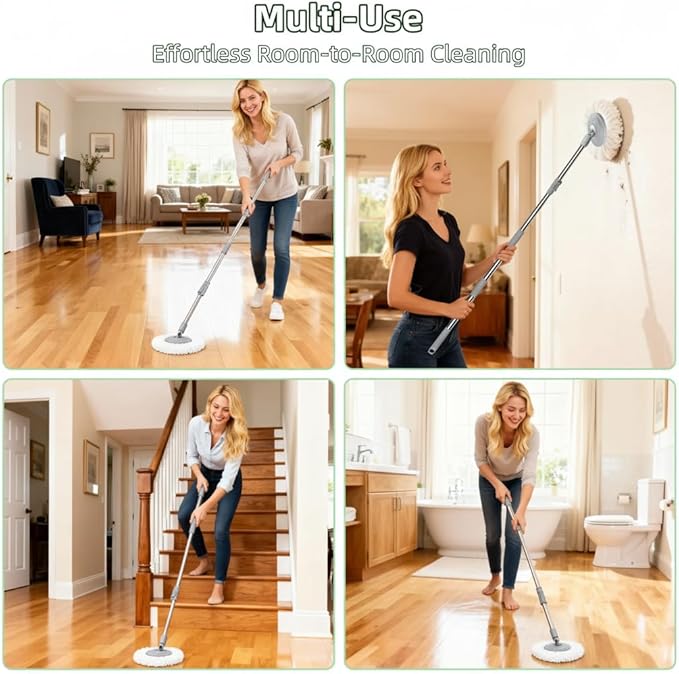 Gen 1 Compact Mop and Bucket Set for Apartments & Small Homes, 360° Swivel Wheels for Easy Moving, Clean & Dirty Water Chambers, Spin Mop with 61" Handle, 6 Microfiber Heads-Grey