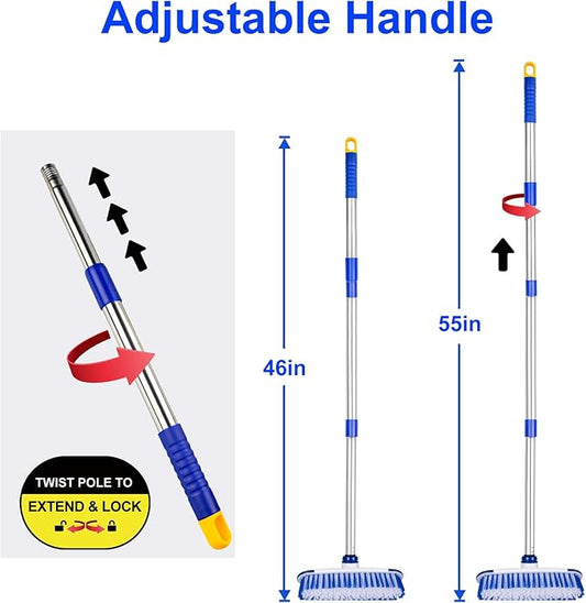 ITTAHO Floor Scrub Brush with Long Handle, 2 in 1 Deck Scrub Brush, Stiff Bristle Scrub Broom & Cleaning Brush for Tile Floor,Deck,Patio,Marble,Garage,Wall, Kitchen,Bathroom