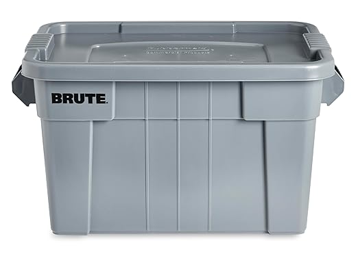 Rubbermaid Commercial Products Brute Tote Storage Container With Lid, 20-Gallon, Gray,