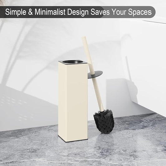 BGL Standing Toilet Brush and Holder Matte White Aluminium Toilet Bowl Cleaner Brush and Holder for Bathroom Storage and Organization, Square Design Sturdy and Space Saving
