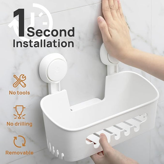 LEVERLOC Shower Caddy Suction Cup Set Shower Organizer & Soap Holder & Toothbrush Holder, Bathroom Shelf Basket NO-Drilling, Removable Suction Storage Waterproof Bathroom Caddy, White | Shower Organizer, Soap Holder, Toothbrush Holder, Removable Suctio...