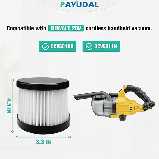 4 Packs DCV501HB DCV5011H Replacement HEPA Filters. Compatible With DEWALT 20V Vacuum Cordless Handheld Vacuum Filter. Compared To Part DCV5011H DCV501HB Filter, with 8 Pack Foam Sleeve Filters
