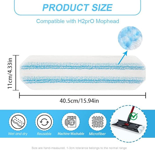 2 Pack Reusable Mop Pads Compatible with O-Cedar/Vileda H2prO System,Microfiber Pads Refills Machine Washable Up to 100 Times Wet Dry Use Suitable for All Floor Types (2 Pack)