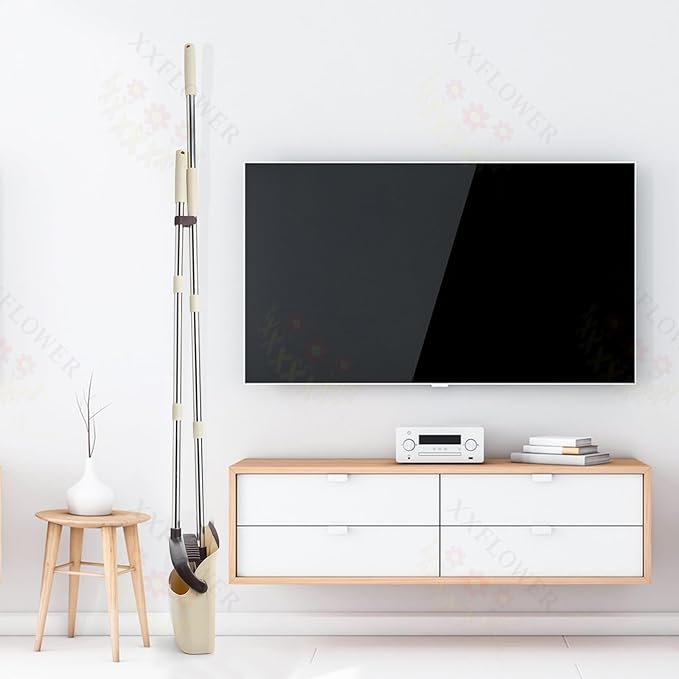 Broom and Dustpan Set with Long Handle, Heavy Dust Broom and Dustpan Combo for Home,Kitchen, Office, Pet Hair(Beige)