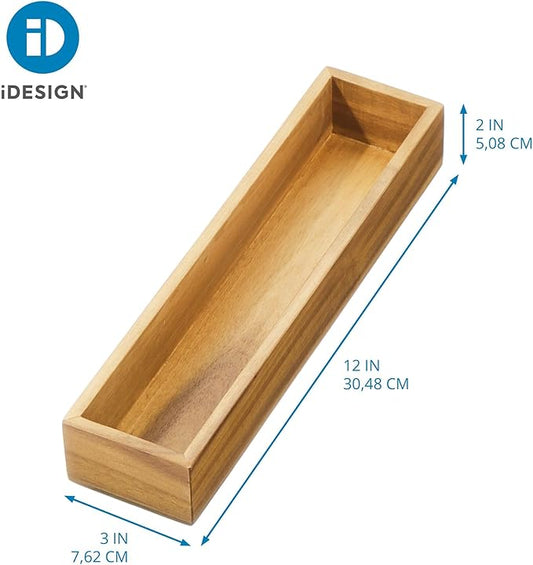 iDesign Acacia Wood Kitchen and Pantry Drawer Organizer Bin– Natural