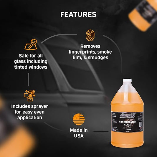LANE'S Concentrated Auto Glass Cleaner | Tint-Safe Car Windshield, Window Cleaner | Removes Automotive Smoke Film, Fingerprints, & Smudges | Streak-Free, Safe for All Glasses | 128oz, 2 Pack