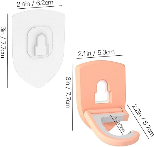 Broom Holder Wall Mount Self Adhesive, Broom and Mop Organizer Wall Hanging, No Drilling Anti-Slip Broom Hook Over Door for Home, Kitchen, Garden, Garage Storage (4-Pack, Coral Pink)