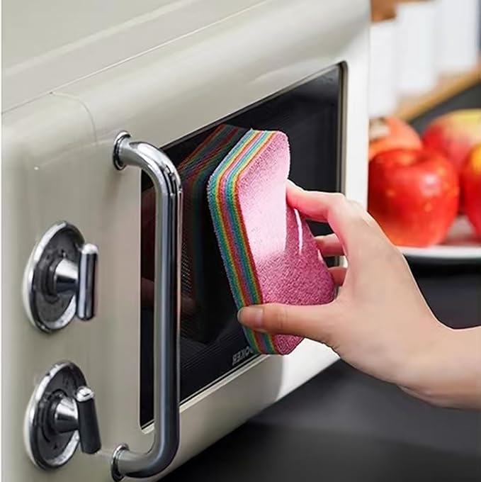 Generic 12 Layer Microfiber Sponge, Rainbow, 4 Pack, Dual Sided, Absorbent, Reusable, Multi-Purpose, Kitchen Sink Holder