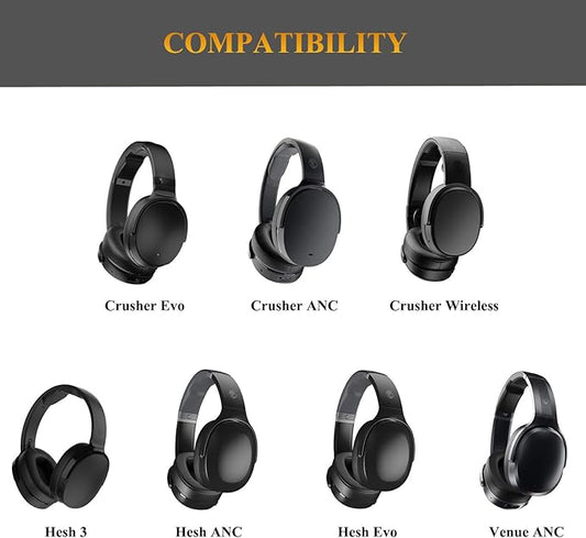 Crusher Evo Earpads Crusher Wireless Replacement Pads, OEM Quality Hesh ANC Ear Cushions Cups Compatible with Skullcandy Crusher ANC/Crusher Evo, Hesh 3/Hesh Evo/Hesh ANC, Venue ANC Headphones