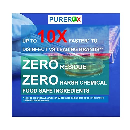 Disinfectant (1 Gallon, 4pk) Eliminate 99.9999% viruses, Norovirus, HIV, MRSA and Fungi. PUREROX Hypochlorous Technology. Hospital Grade. Use Anywhere. No Residue.No Rinse. Good All Surfaces