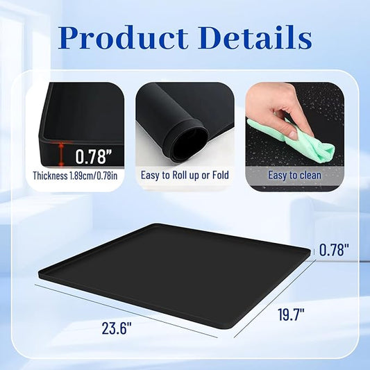 Dehumidifier Drip Mat- 23.6'' x 19.7'' x 0.78'' Silicone Humidifier Drip Mat, With Raised Edge, Non-Slip,Spill-Proof,Dehumidifier Drip Pan,Prevent Water Leakage and Protect Floor & Carpet-Black