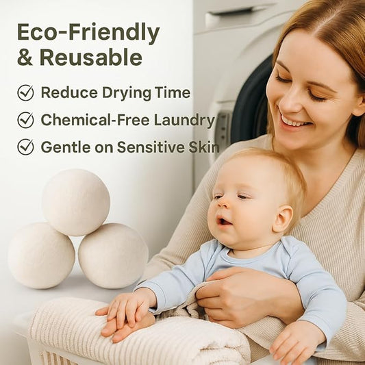 Laundry Wool Dryer Balls | Natural Fabric Softener – Reusable, Eco-Friendly, Reduces Drying Time – Wool Balls Replaces Dryer Sheets - 6 XL Pack - Laundry Balls for Dryer (6 Count (Pack of 1))
