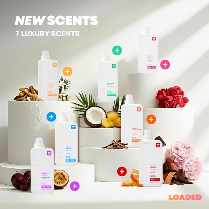 Loaded Laundry Detergent, Luxury Cologne Scented | 50 Loads | Sandalwood & Vanilla | Skin-Friendly & Plant-Based | Made in USA | 32 oz