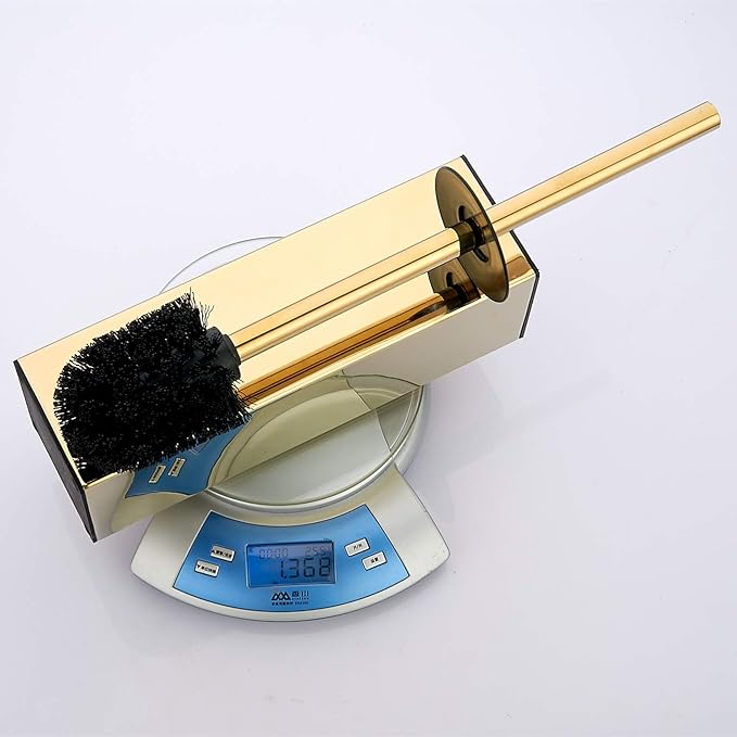 BGL Freestanding Solid Stianless Steel 304 Toilet Bowl Brush and Holder for Bathroom Storage and Organization - Space Saving, Sturdy, Deep Cleaning, Covered Brush (Gold)