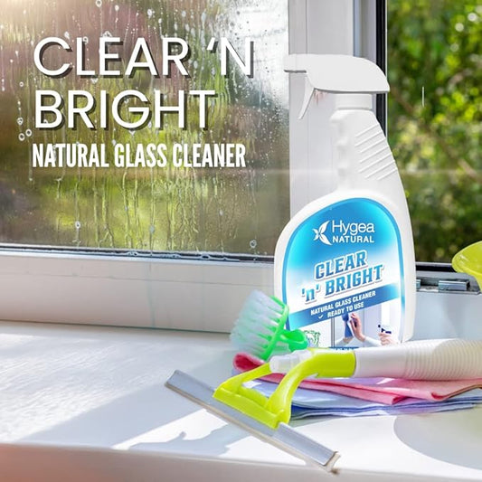 Hygea Natural Clear 'n' Bright - Non-Toxic Glass Cleaner Spray - Streak-Free & Ammonia-Free Window Cleaning - Window & Mirror Cleaning Supplies - Safe & Fast (3 Pack, 24oz Spray)