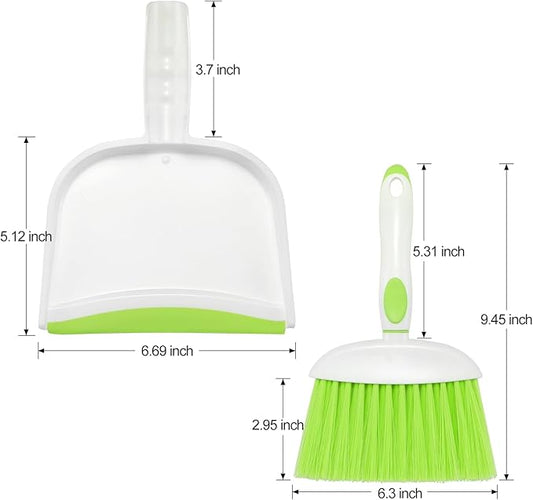 NACENA Small Dust Pan and Brush Set, Mini Broom and Dustpan Set Small Hand Broom and Brush Combo Dust Pan for Home Cleaning Drawers Desktop Sofas and Outdoor, Green