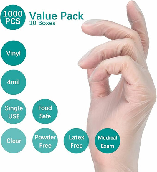 Clear Vinyl Gloves Latex Free & Powder Free - Food Safe Disposable Gloves for Cooking Cleaning - Comfort Fit