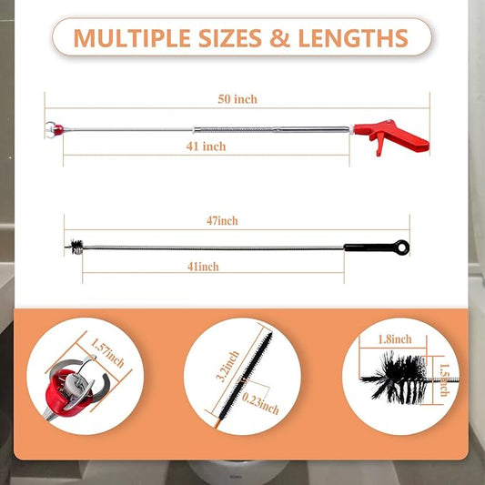 Toilet Auger/Drain Clog Remover Tool Kit-1PCS Toilet Snake Grabber,2PCS Drain Snake Hair Remover&1PCS AC Drain Line Cleaner Tool for Blocking and Cleaning Toilets (Toilet Drain Unblocking kit)