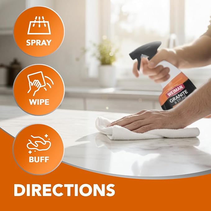 Weiman Granite and Stone Cleaner 3-in-1, Removes Grease, Stains & Watermarks, Streak-Free Formula with Stain Shield Technology, Safe on Marble, Quartz, Tile, Granite, Quartzite & Slate