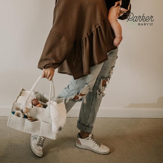 Parker Baby Diaper Caddy - Nursery Storage Bin and Car Organizer for Diapers and Baby Wipes - White, Regular