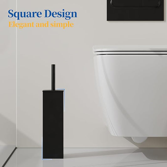 RUACQ Toilet Brush and Holder Set 2pcs,Square Toilet Bowl Brush for Bathroom with 304 Stainless Steel Handle Toilet Cleaner Brush with Durable Scrubbing Bristles,Splash-Proof (Matte Black)
