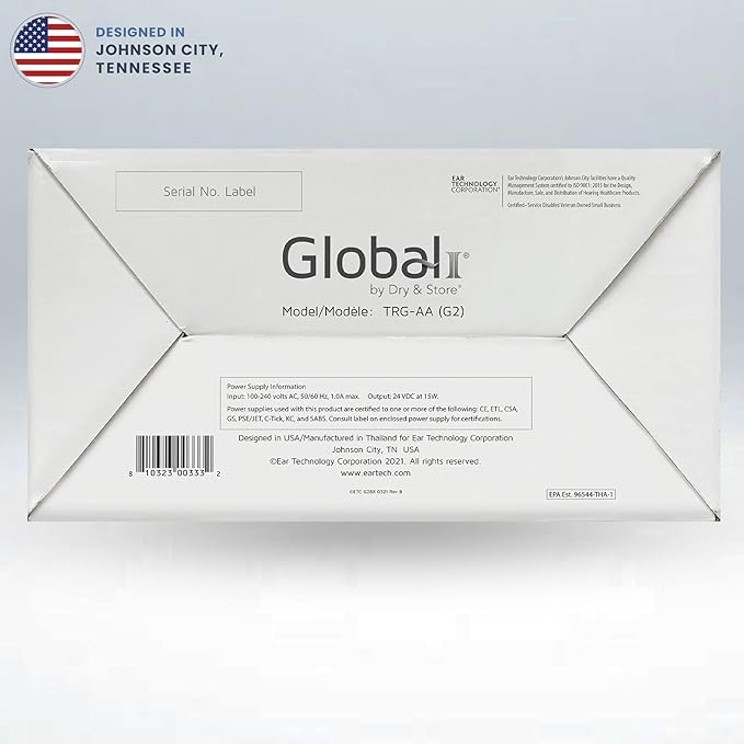 Global II by Dry & Store | Electric Hearing Aid Dehumidifier with UV-C Lamp Sanitizer