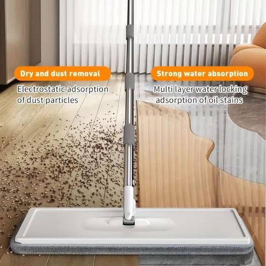 Mop and Bucket with Wringer Set, Hands Free Flat Floor Mop and Bucket, 4 Washable Microfiber Pads Included, Wet and Dry Use, Home Cleaning System for All Floor Types and Windows