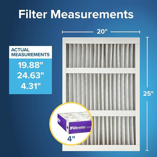 Filtrete 20x25x4 AC Furnace Air Filter, MPR 1550, MERV 12, Fits Honeywell & AprilAire Space-Gard, Certified Asthma & Allergy Friendly, Electrostatic Filter, 2-Pack (Actual Size 19.88x24.63x4.31 in)