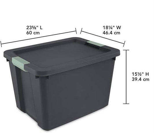Sterilite 6 Pack 20 Gallon Latch Tote, Stackable Plastic Storage Bin Container, Gray/Green