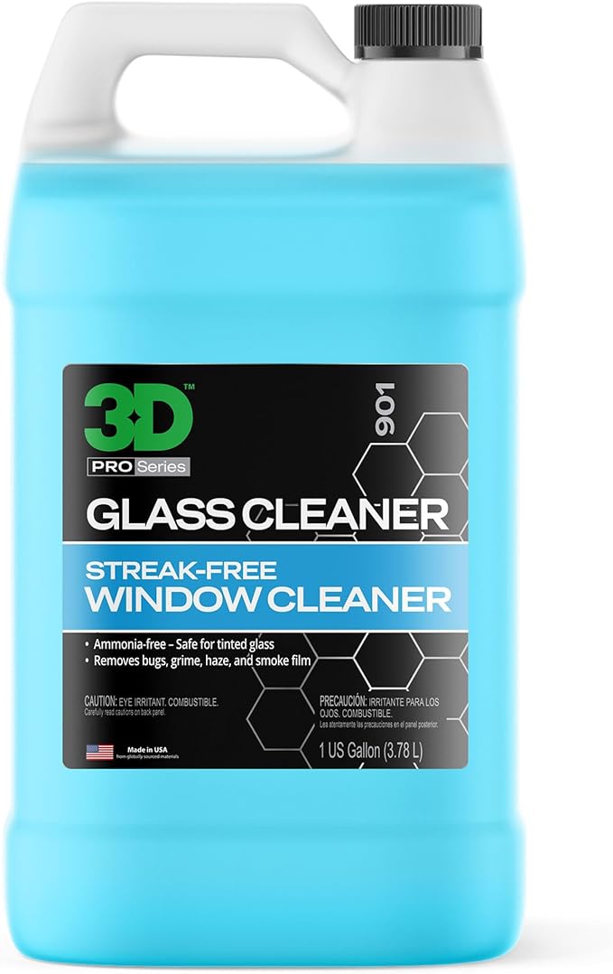 3D Glass Cleaner - Ready to Use, Tint Safe, Streak Free Glass Cleaner - Gallon