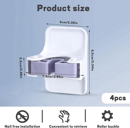 4 Pack Mop and Broom Holder Wall Mount, Self Adhesive Broom Hanger, Mop Gripper Organizer Broom Clips for Hanging Home Garage Garden Laundry Room Storage (White) (4)