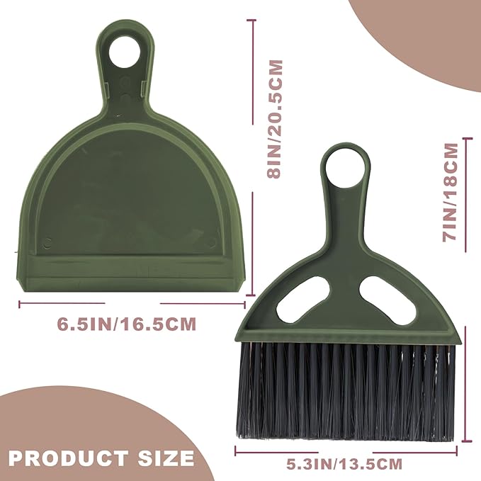 Mini Broom and Dustpan Set Small Broom with Dustpan Combo Set Portable Cleaning Tools for Home Office RV Learning Camping (Olive Green)