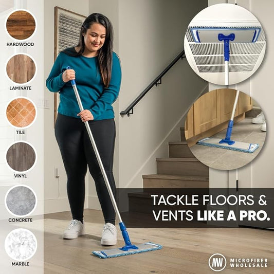 18" Mucho Mop Microfiber Mop System - Mops for Floor Cleaning - Hardwood Floor Mop for Tile, Laminate, Wood, Vinyl Floors | Washable Pads | Dry & Wet Mopping