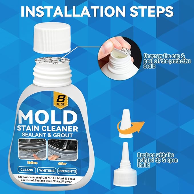 Mold Stain Cleaner, 8 Floz Washing Machine Cleaner Gel with Brush, Household All-Purpose Cleaner Highly Effective in Penetrating for Grout, Fridge, Bathroom, Shower (8, Fluid Ounces) (8 Fl Oz)
