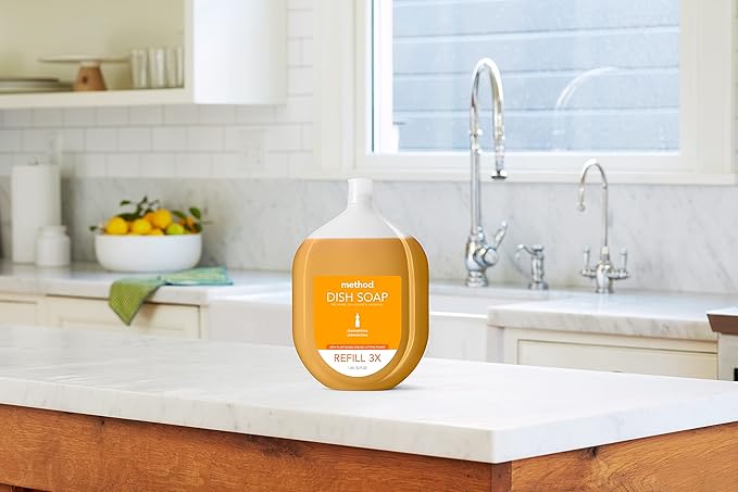 Method Gel Dish Soap Refill, Clementine Scent, Powerful Cleaning Formula, Large Refill Tub, Cuts Through Grease, 54 Fl Oz (Pack of 4)