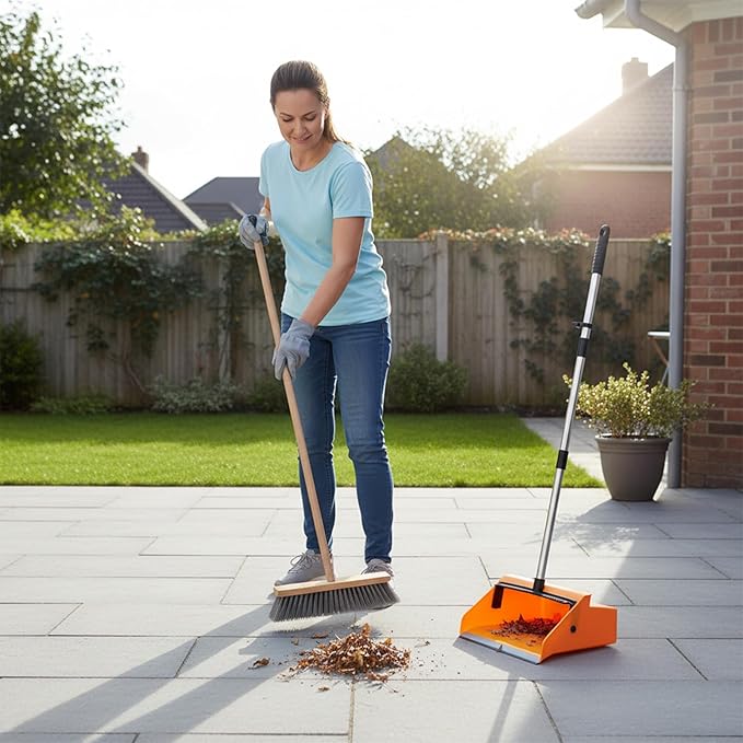 Large Commercial Dustpan with Comb,Long Handle Upright Heavy Duty Dust Pan Outdoor Indoor for Courtyards, Garages, Lobbies, Shopping Malls, Market Floors, Sidewalks, Classroom Floor Cleaning