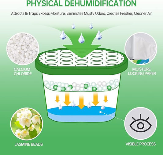 NATRUTH Moisture Absorber boxes, Jasmine 800ml(6 PACKS)*12.5OZ Closet Dehumidifier, Eradicate Odor Moisture Absorbers Bucket, Humidity Absorber,Dehumidifier for Closet,Bathrooms, Kitchen & Boats