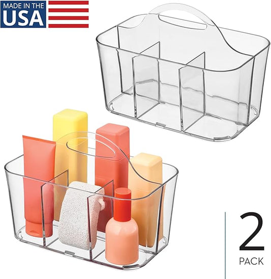 4-Section Storage Caddy with Handle - All-Purpose Storage Caddy Organizer - Set of 2 - Clear