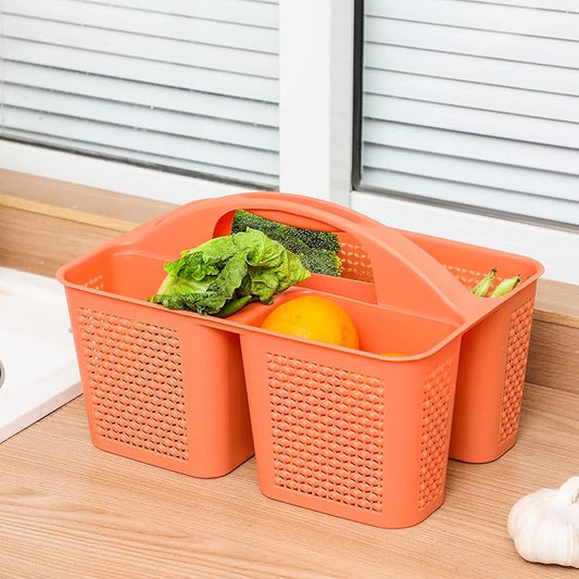 UUJOLY Plastic Portable Shower Caddy Bucket, Cleaning Shower Basket with Handle Compartments Storage Organizer for Bathroom Kitchen College Dorm Sink, Orange