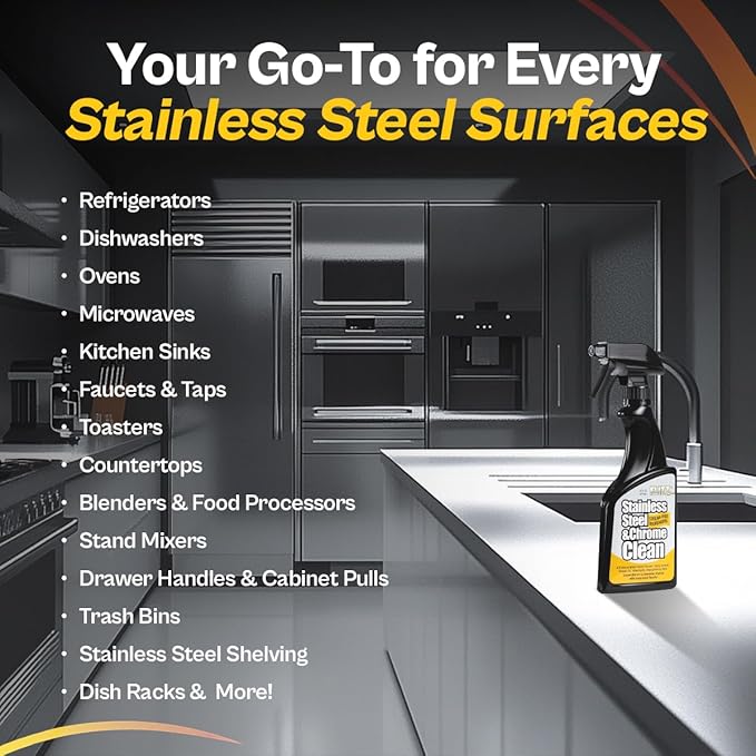 Flitz Stainless Steel & Chrome Clean - 32oz Bottle, USA-Made Stainless Steel Cleaner Spray for Appliances - Grill, Fridge, Sink Stain Remover - Also Works on Aluminum Surfaces (1 Pack)