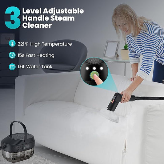 Handheld Steam Cleaner for Home, 2500W High Pressure Steamer, 15s Fast Heat-Up, 1.6L Tank, Portable Steam Cleaner for Car, Floor, Grout, Kitchen, Furniture & Bed Bugs (Black)