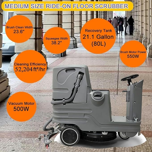 Auto Self-Propelled Ride on floor scrubber, 23.6" Brush 38" Squeegee, (Model: MX5-Emotor 500X)
