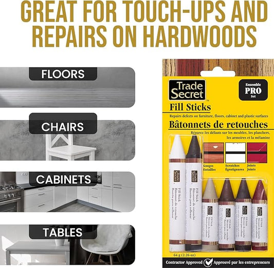 Wood Scratch Repair Fill Stick for Various Surfaces (Set of 6), Great for Touch-Ups and Repairs on Hardwoods Floors, Furniture, Cabinets and Plastic Surfaces.