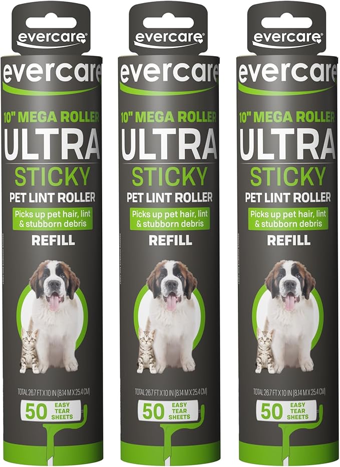 Evercare Pack of 3 All-Purpose Pet Mega Oversized Lint Roller Refills, 50 Sheets Each
