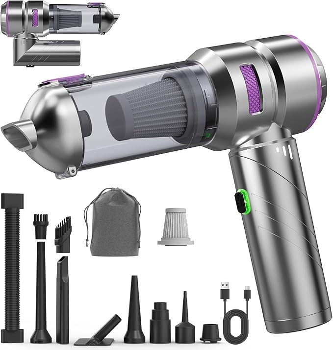 Car Vacuum - Foldable Mini Handheld Vacuum Cordless with Brushless Motor, 4-in-1 22000PA High Power Portable Rechargeable Vacuum Cleaner & Air Blower & Duster & Pump for Home, Pet, Office