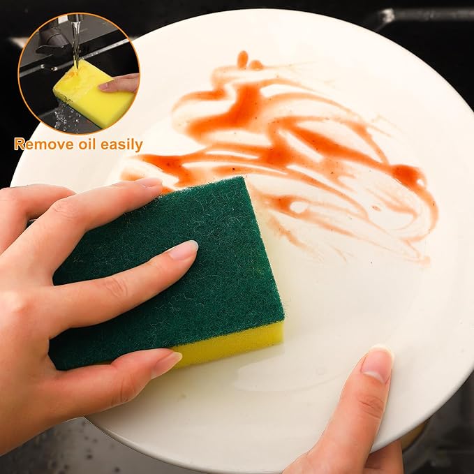 200 Pcs Individually Wrapped Sponges, Uncompressed Non Scratch Scrouing Sponges for Household Cleaning Dishes Kitchen Airbnb Apartment Car Bike Green